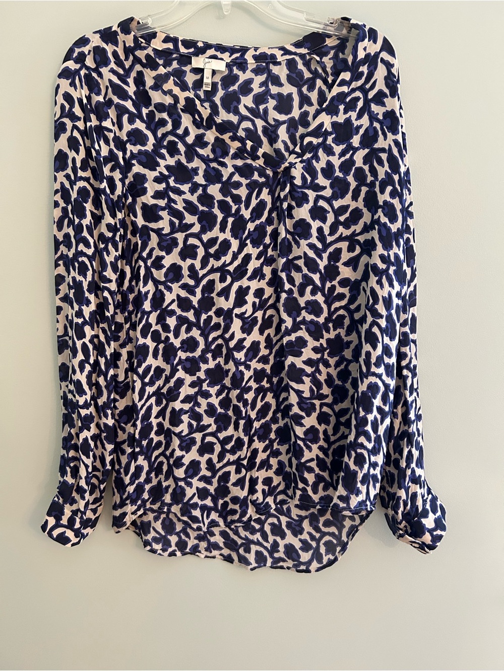 Joie Navy and Cream Floral-Print Long-Sleeve Blouse